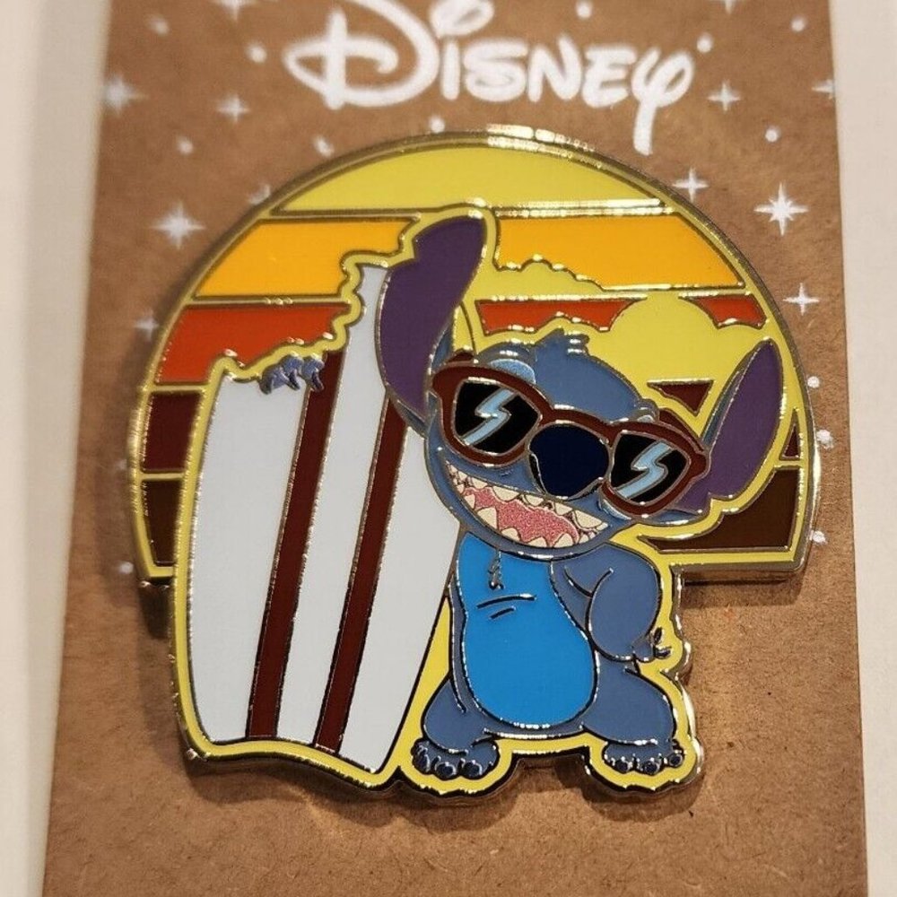 Disney Lilo and Stitch Surf Board Beach Sun Set Enamel Pin NEW